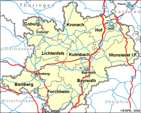 Übersichtskarte vom Regierungsbezirk Oberfranken
